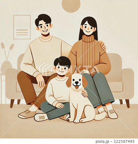 仲良し家族と犬 122587493