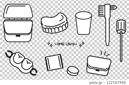 護理口腔護理產品的簡單線條繪圖插圖 122587498