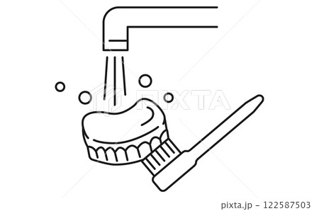 入れ歯を洗面所で洗うシンプルな線画のイラスト 入れ歯を洗面所で洗うシンプルな線画のイラスト 122587503