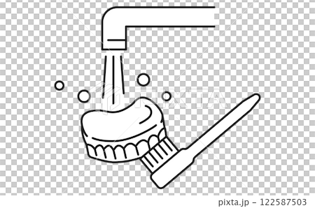 入れ歯を洗面所で洗うシンプルな線画のイラスト 入れ歯を洗面所で洗うシンプルな線画のイラスト 122587503