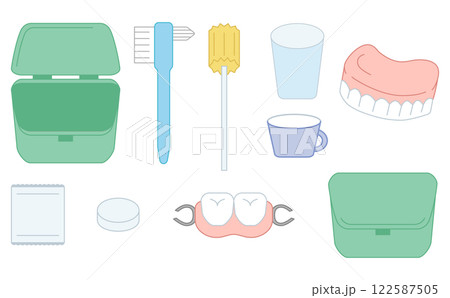 介護の口腔ケア用品のイラストセット 介護の口腔ケア用品のイラストセット 122587505
