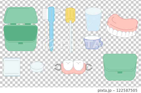 介護の口腔ケア用品のイラストセット 介護の口腔ケア用品のイラストセット 122587505
