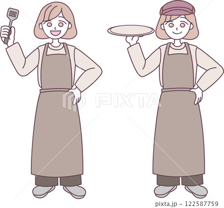 おしゃれなカフェの女性調理スタッフとフロアスタッフ 122587759