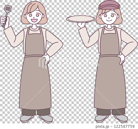 おしゃれなカフェの女性調理スタッフとフロアスタッフ 122587759