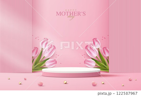 Mother's day for display podium, Valentine's Day with heart and flower. minimal pink background. product display presentation. studio room concept, minimal wall scene. vector design. Mother's day for display podium, Valentine's Day with heart and flower. minimal pink background. product display presentation. studio room concept, minimal wall scene. vector design. 122587967