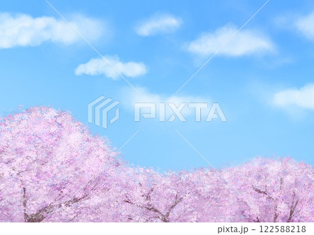 満開の桜と青空と雲のイラスト 122588218