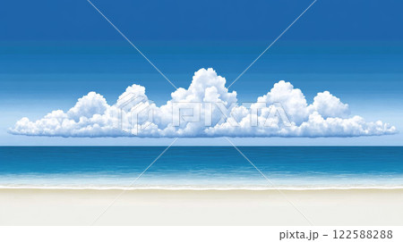 Fluffy clouds over serene beach and ocean view 122588288