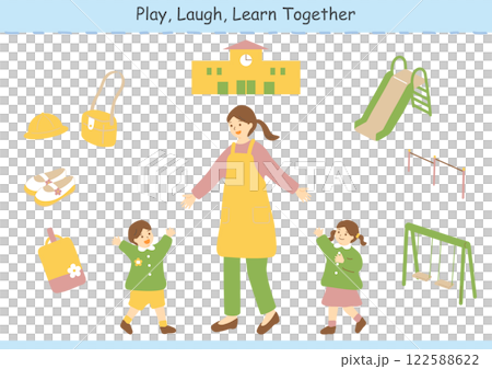 保母さんと遊ぶ園児たち 122588622