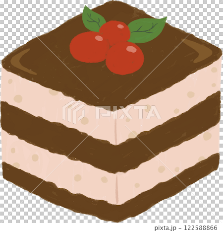 Illustration of a chocolate mousse cake with red cherries Illustration of a chocolate mousse cake with red cherries 122588866