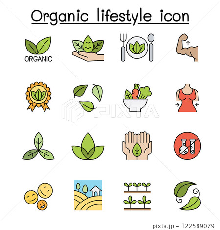 Organic lifestyle icon set in color line style 122589079