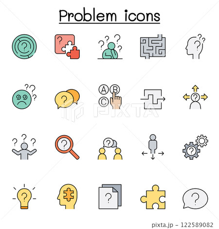 Problem and Question icon set in color line style 122589082