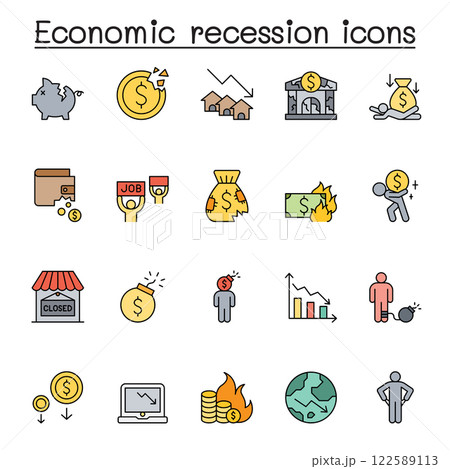 Economic recession icon set in color line style 122589113