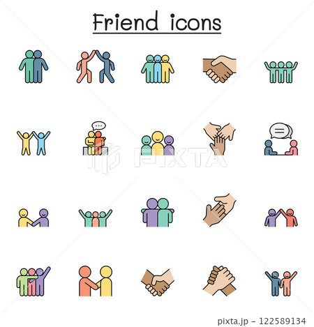 Friend icon set in color line style Friend icon set in color line style 122589134