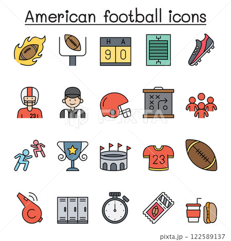 American Football icon set in color line style American Football icon set in color line style 122589137