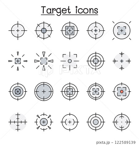 Aim and target icon set in color flat color icon set 122589139