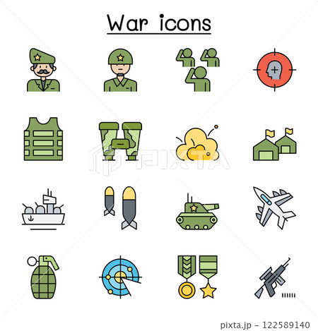 War icon set in color flat color icon set 122589140