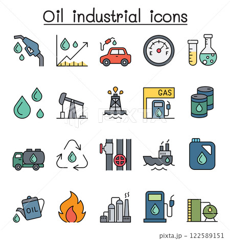 Oil industrial icon set in color line style Oil industrial icon set in color line style 122589151