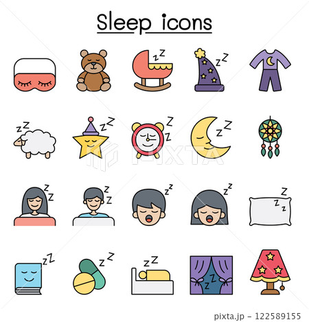 Sleep icon set in color line style Sleep icon set in color line style 122589155
