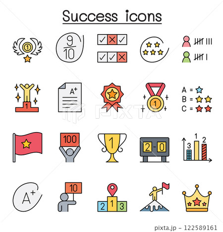 Success icon set in color line style 122589161