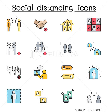Social distancing icon set in thin line stlye 122589166