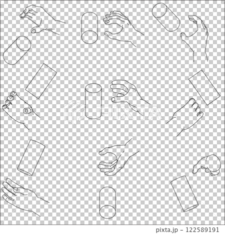 一組手握住一個圓柱體 一組手握住一個圓柱體 122589191