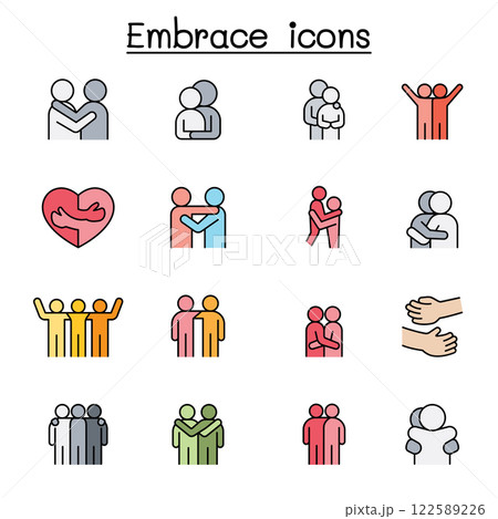 Hug icon set in color line style 122589226