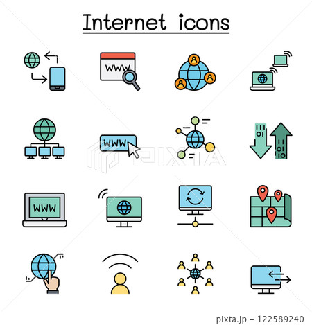 Internet technology icon set in color line style Internet technology icon set in color line style 122589240