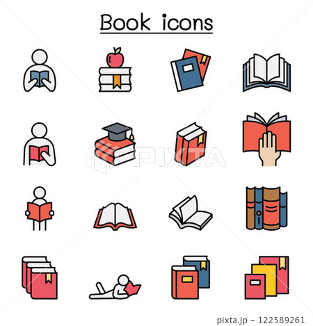 Book icon set in color line style Book icon set in color line style 122589261