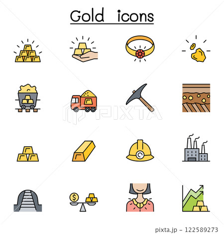 Gold icon set in color line style 122589273