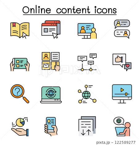 online content icon set in color line style 122589277