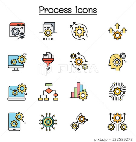 Process, data analysis icon set in color line style 122589278