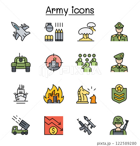 War and army icon set in color line style 122589280