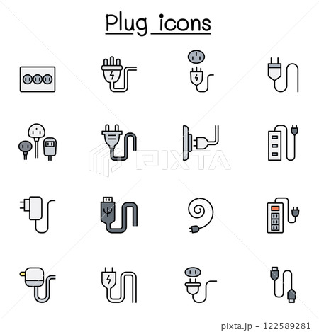 Plug, usb, cable, socket icon set in color line style 122589281