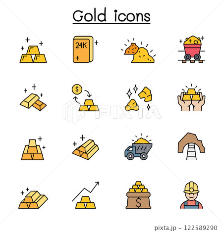 gold icon set in color line style gold icon set in color line style 122589290