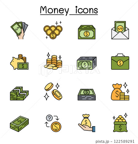 Money icon set in color line style 122589291