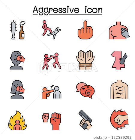 Set of Violence Related Vector flat color icon. Contains such icon as human trafficking, sexual harassment, bully, angry, hit, rude, brawl and more. Set of Violence Related Vector flat color icon. Contains such icon as human trafficking, sexual harassment, bully, angry, hit, rude, brawl and more. 122589292