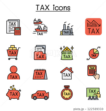 Tax icon set in color line style 122589310