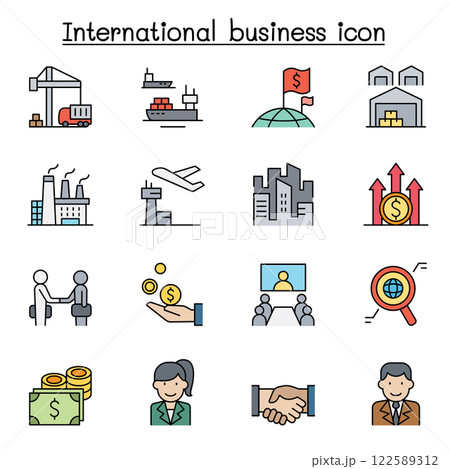 International business icon set in color line style 122589312