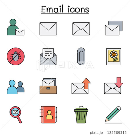Email icon set in color line style Email icon set in color line style 122589313