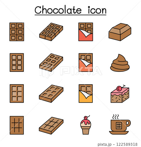 Chocolate icon set in color line style 122589318
