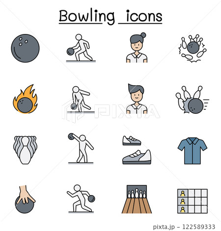 Bowling icon set in color line style 122589333