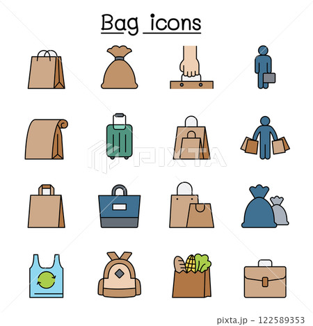 Bag icon set in color line style Bag icon set in color line style 122589353