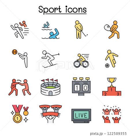 Sport icon set in color line style Sport icon set in color line style 122589355