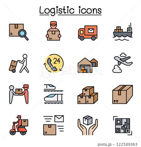 Logistic and Delivery icon set in color line style Logistic and Delivery icon set in color line style 122589363