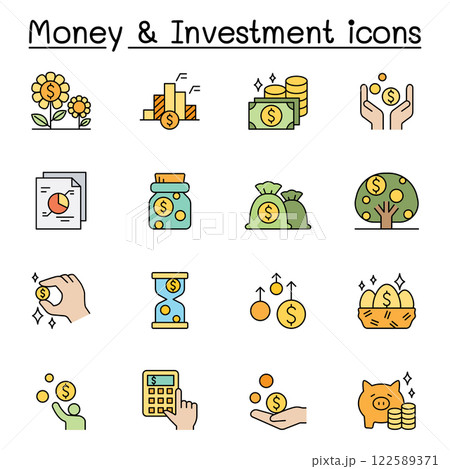 Money and Investment icon set in color line styleのイラスト素材 [122589371 ...