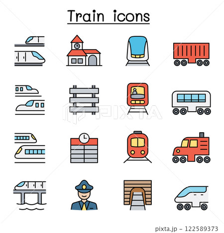 Train icon set in color line style Train icon set in color line style 122589373