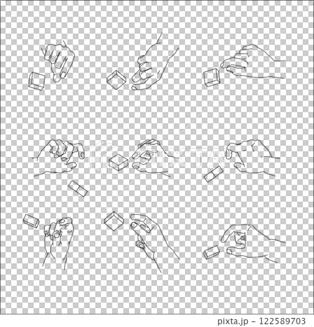 一組捏手的插圖。黑白向量插圖。 一組捏手的插圖。黑白向量插圖。 122589703