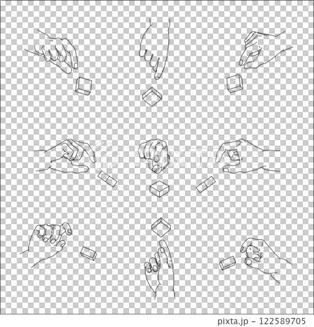 A set of pinching hand illustrations. Black and white vector illustration. A set of pinching hand illustrations. Black and white vector illustration. 122589705