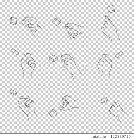 A set of pinching hand illustrations. Black and white vector illustration. 122589710
