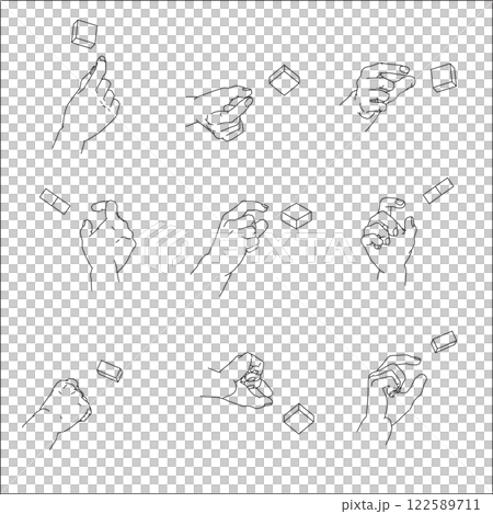 A set of pinching hand illustrations. Black and white vector illustration. A set of pinching hand illustrations. Black and white vector illustration. 122589711
